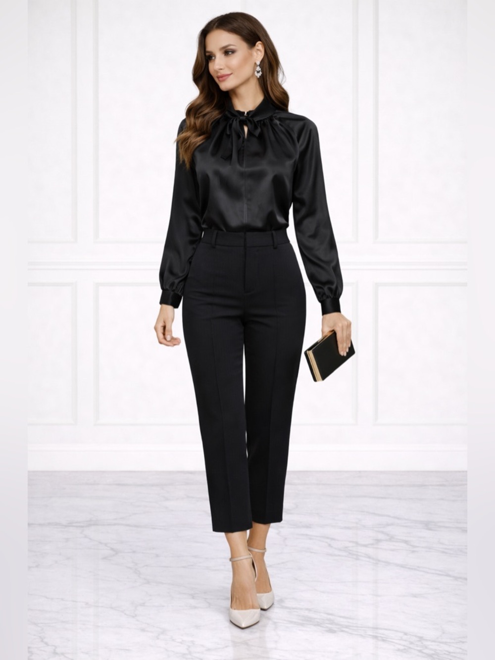 RACHEL ZOE Black Satin Blouse